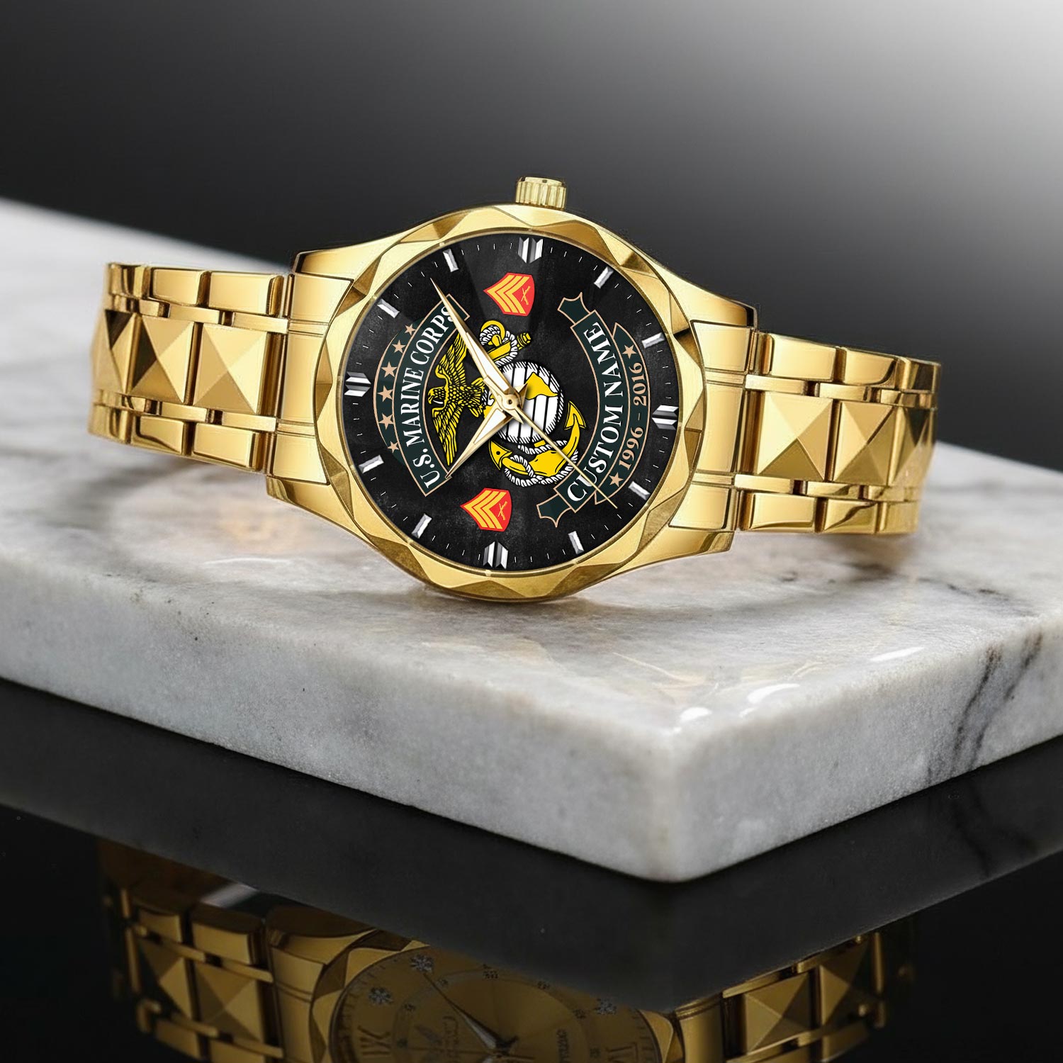 US Marine Corps, O 2 Marines First Lieutenant - Diamond-Cut Bezel Watch - Image 2