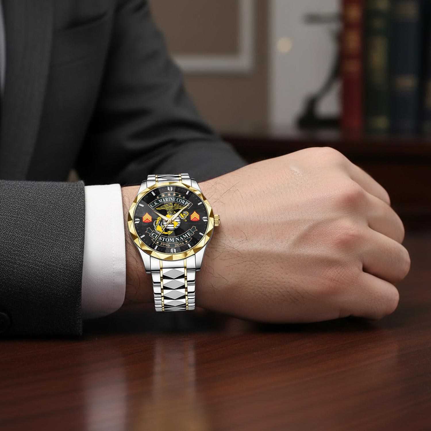 US Marine Corps, O 2 Marines First Lieutenant - Diamond-Cut Bezel Watch - Image 7