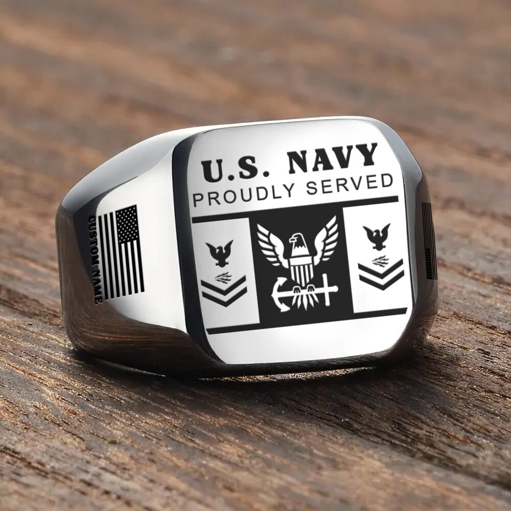 US Navy, Land Of The Free, Because Of The Brave - Engraved Men's Ring - Image 3