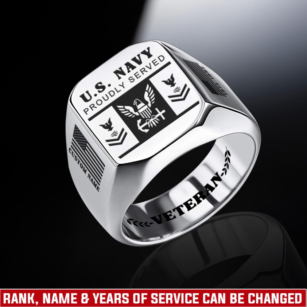 US Navy, Land Of The Free, Because Of The Brave - Engraved Men's Ring