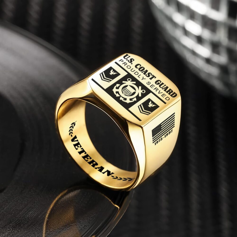 US Coast Guard, E 4 Gold - Engraved Men's Ring - Image 2