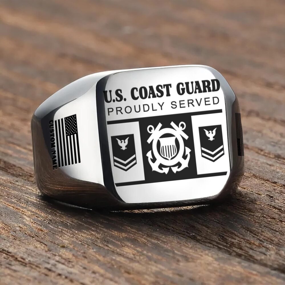 US Coast Guard, E 4 Gold - Engraved Men's Ring - Image 3