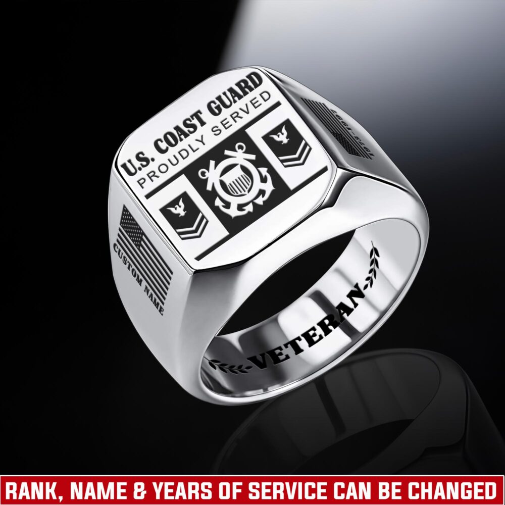 US Coast Guard, E 4 Gold - Engraved Men's Ring