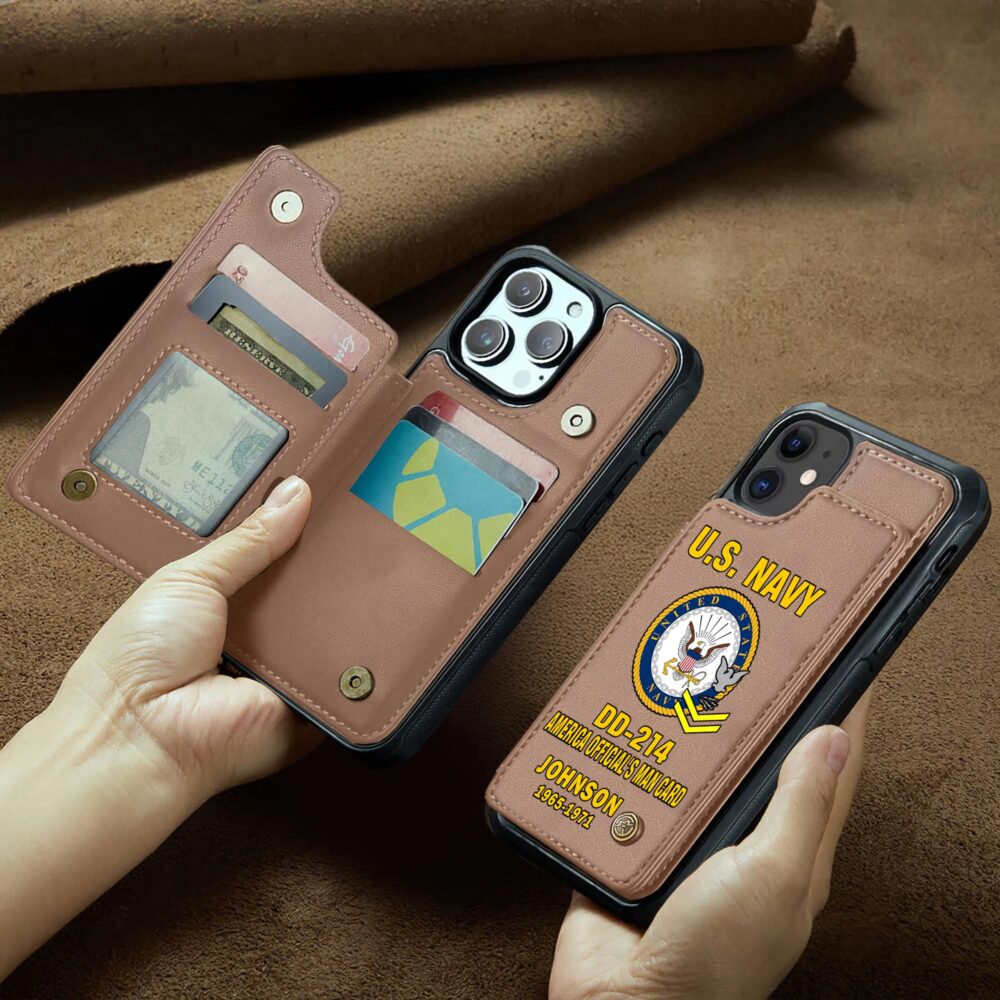 US Navy, E 8 Gold - Leather Flip Phone Case - Image 2