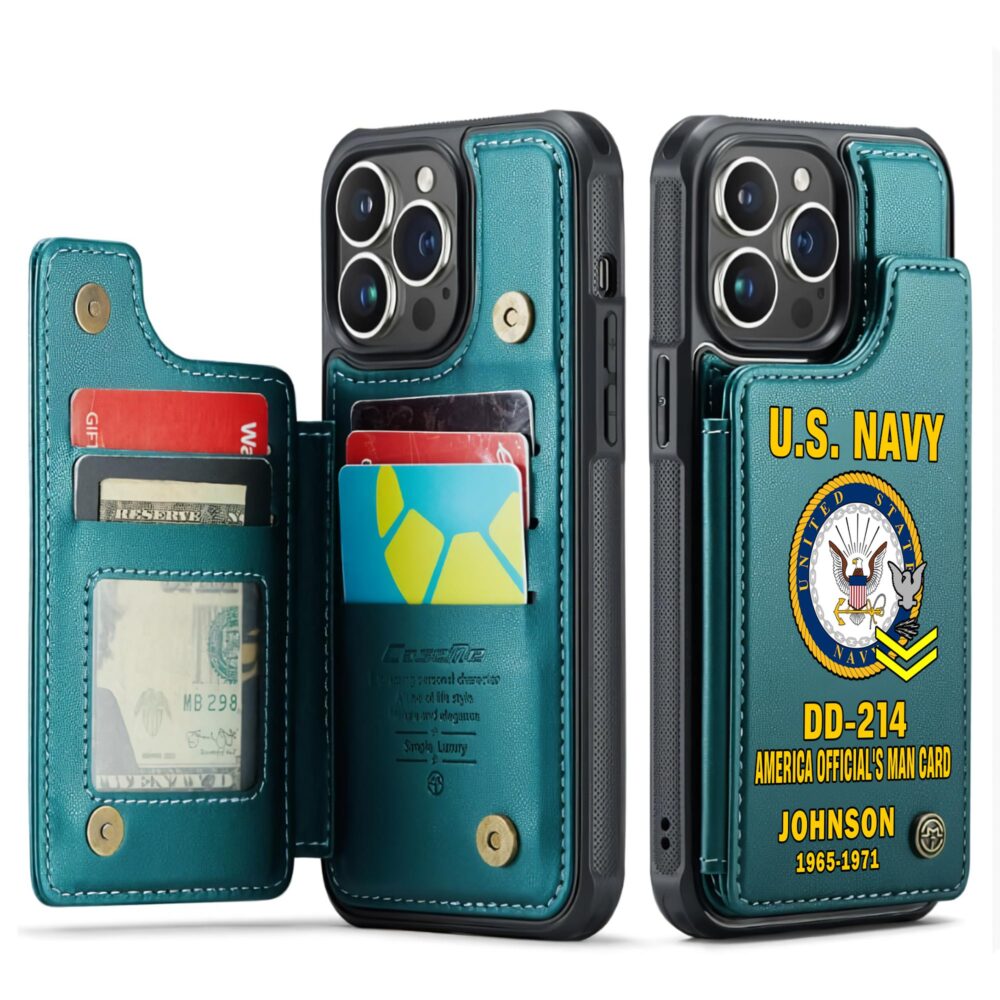 US Navy, E 8 Gold - Leather Flip Phone Case - Image 5