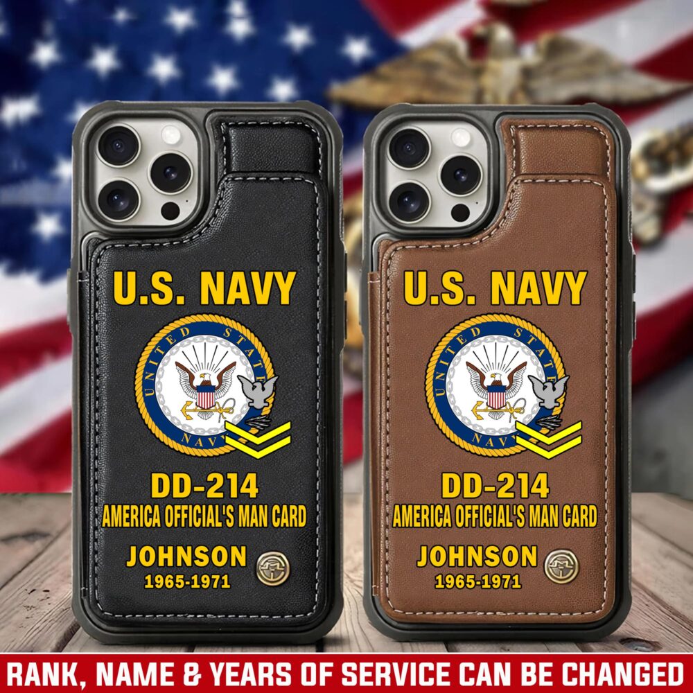 US Navy, E 8 Gold - Leather Flip Phone Case