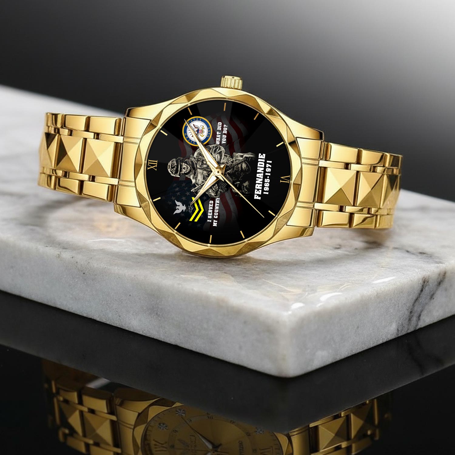 US Navy, E 7 Red - Diamond-Cut Bezel Watch - Image 2