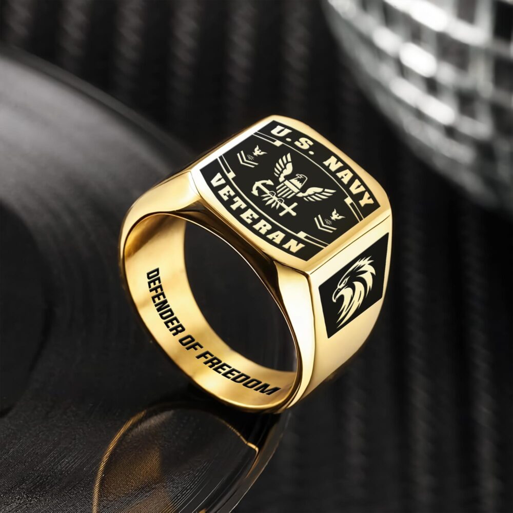 US Navy, E 9 Gold - Engraved Men's Ring - Image 2
