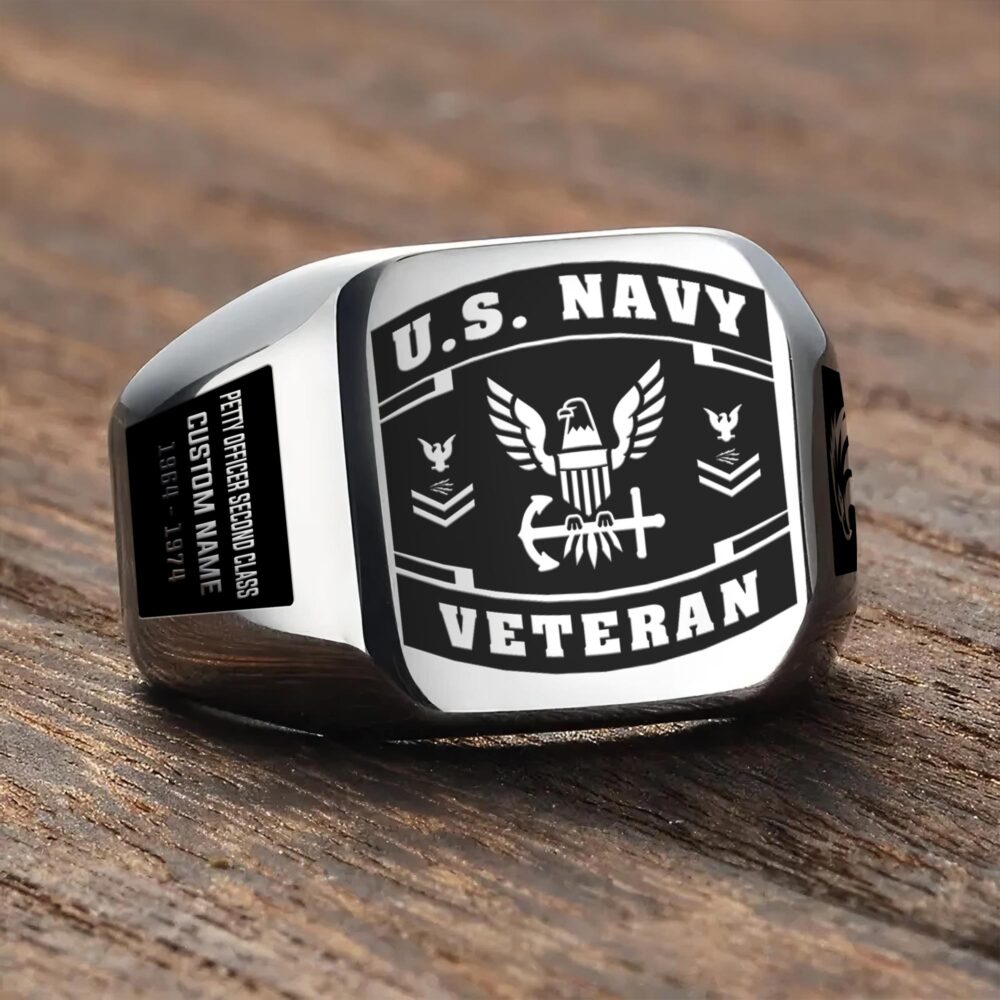 US Navy, E 9 Gold - Engraved Men's Ring - Image 3
