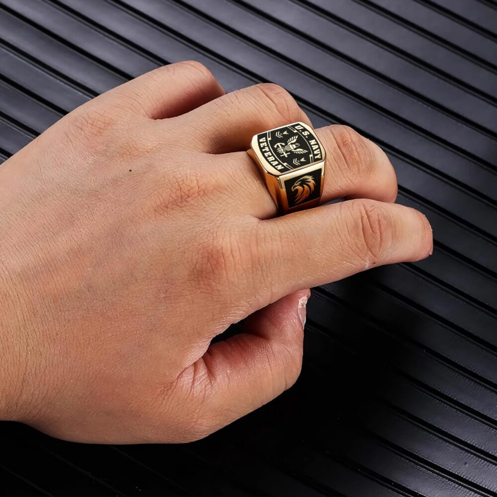 US Navy, E 9 Gold - Engraved Men's Ring - Image 5