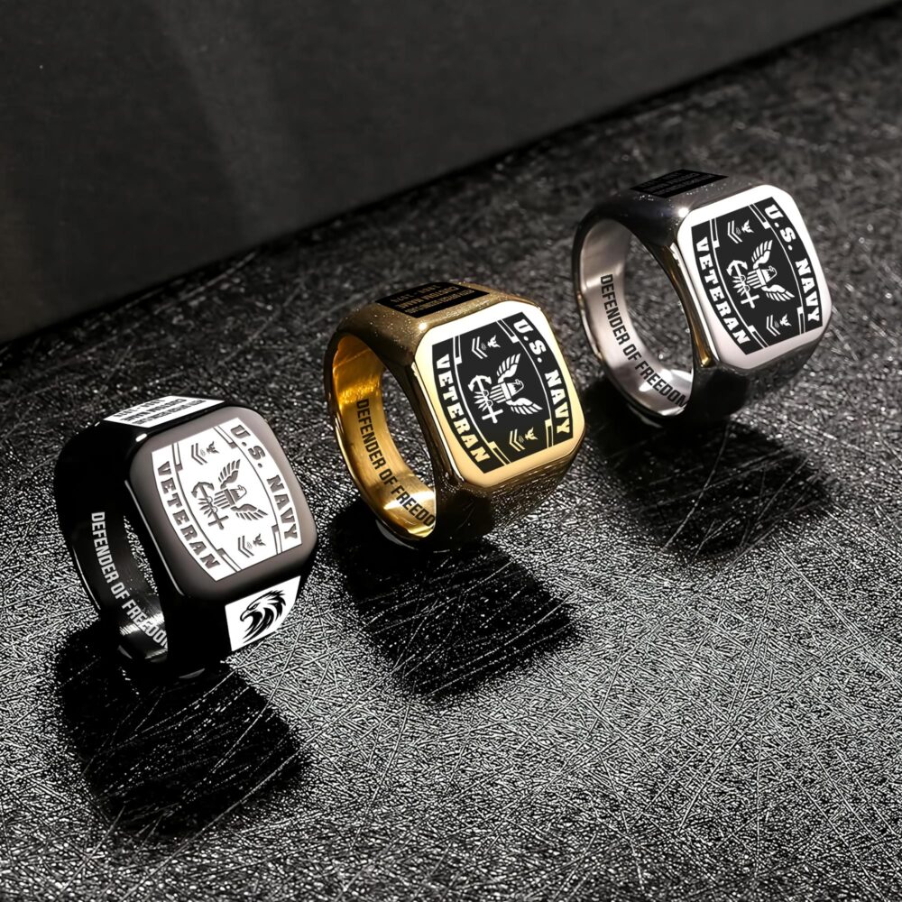 US Navy, E 9 Gold - Engraved Men's Ring - Image 7