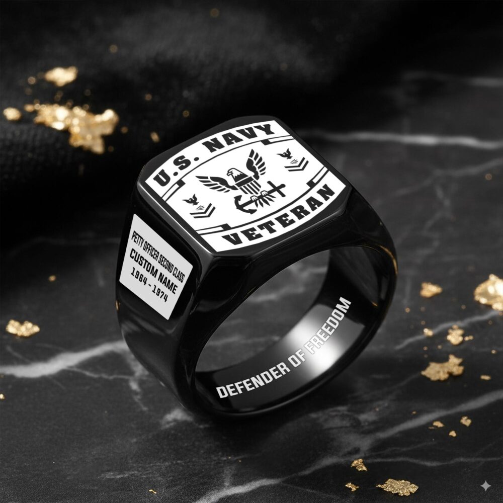 US Navy, E 9 Gold - Engraved Men's Ring - Image 8