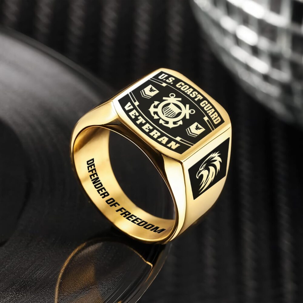 US Coast Guard, Once A Coastie, Always A Coastie - Engraved Men's Ring - Image 2