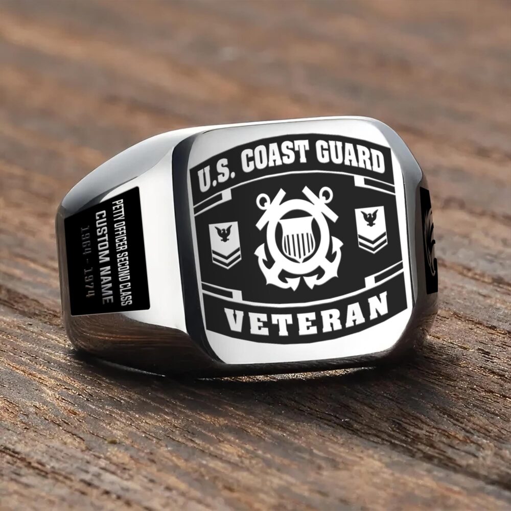 US Coast Guard, Once A Coastie, Always A Coastie - Engraved Men's Ring - Image 3