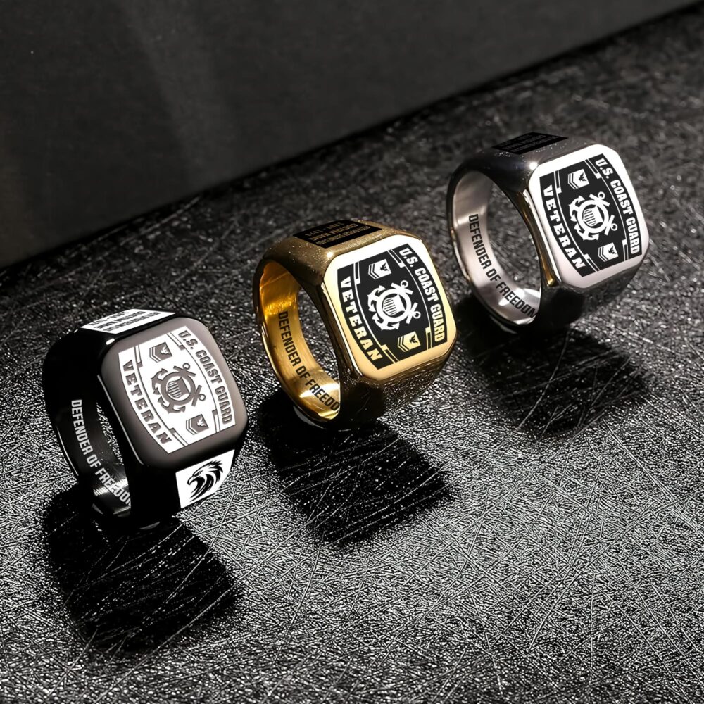 US Coast Guard, Once A Coastie, Always A Coastie - Engraved Men's Ring - Image 7