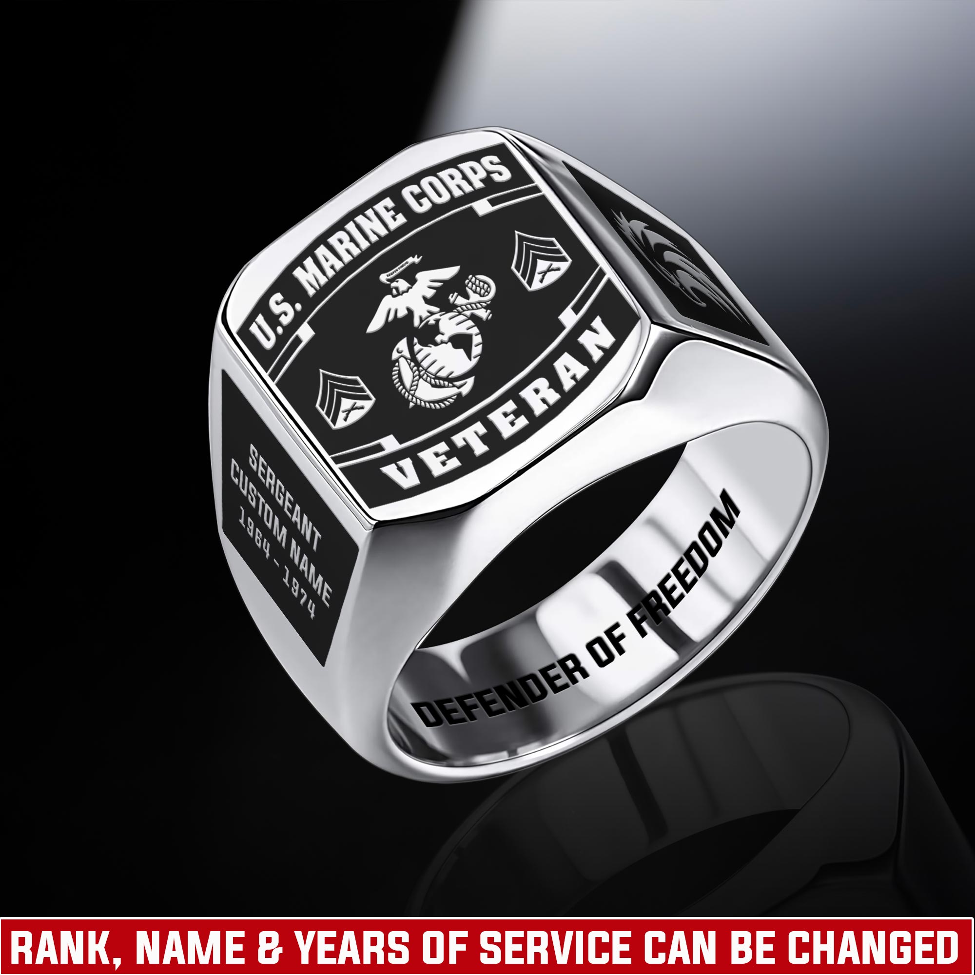 US Marine Corps, E 3 Marines Lance Corporal - Engraved Men's Ring
