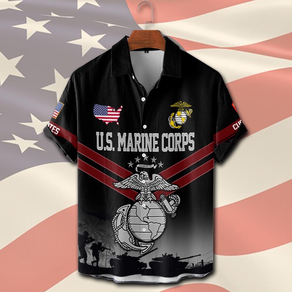 US Marine Corps, Duty, Honor, Country - Short Sleeve Button Shirt - Image 2