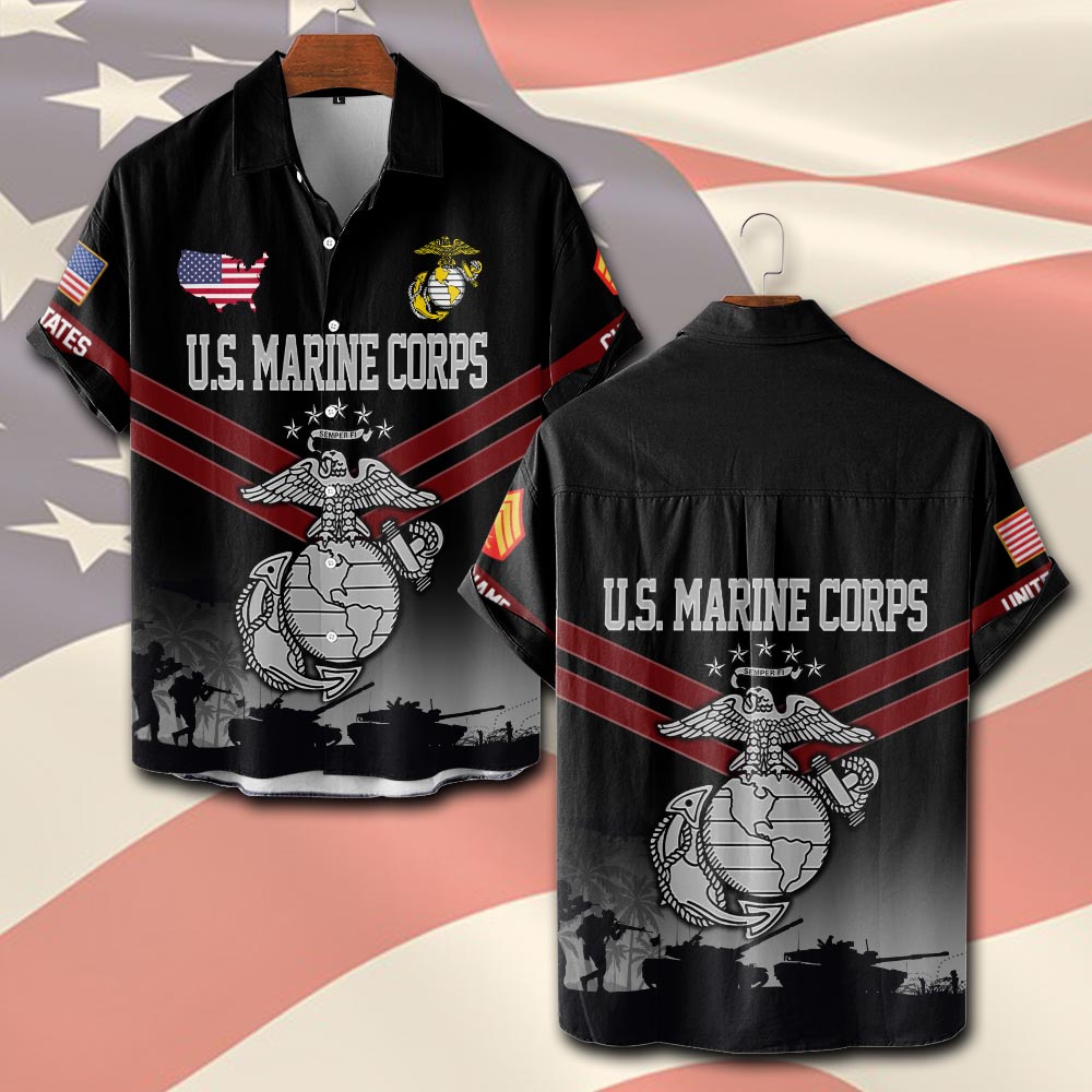 US Marine Corps, Duty, Honor, Country - Short Sleeve Button Shirt