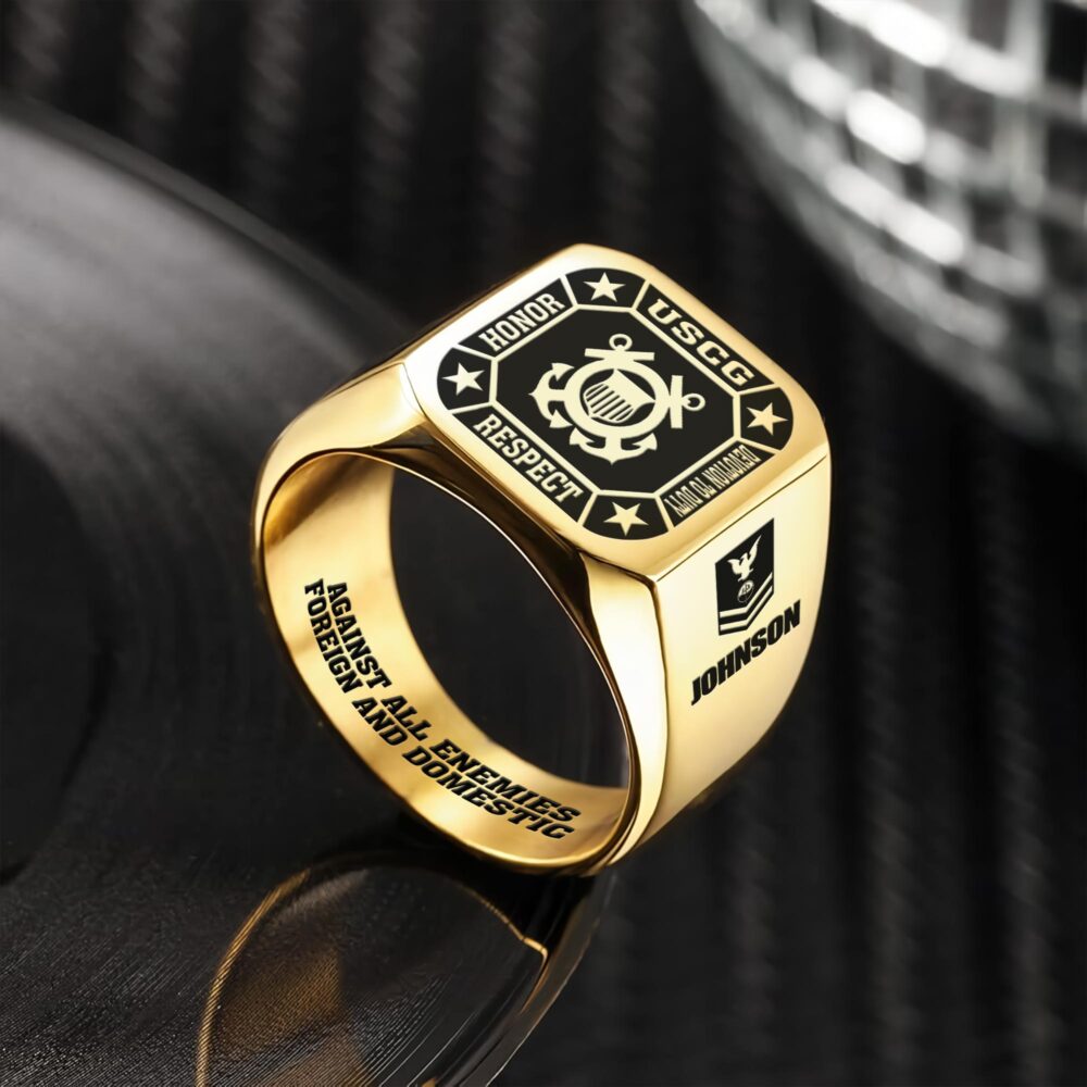 US Coast Guard, E 3 Red - Engraved Men's Ring - Image 2