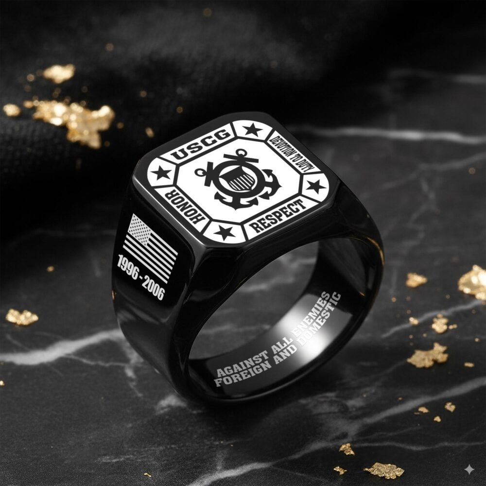 US Coast Guard, E 3 Red - Engraved Men's Ring - Image 8