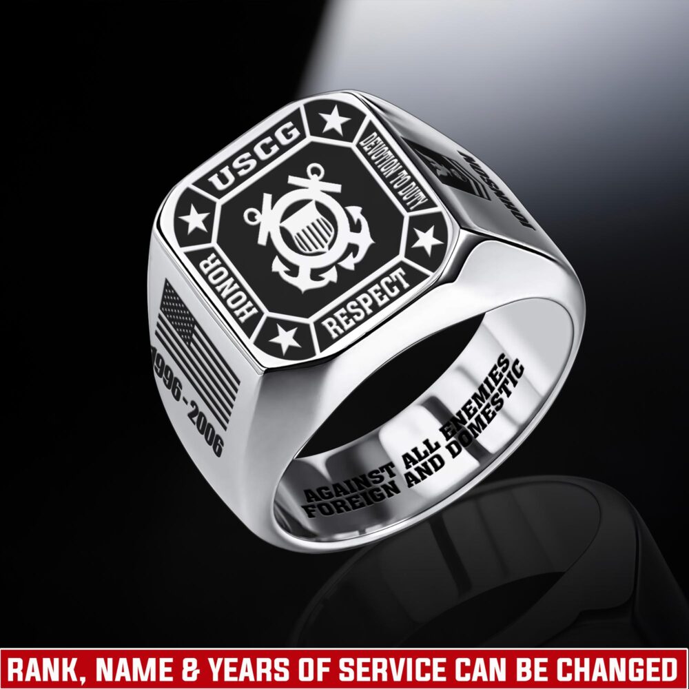 US Coast Guard, E 3 Red - Engraved Men's Ring