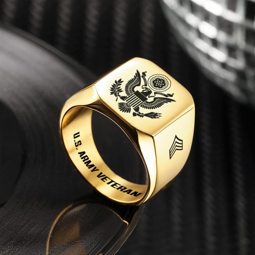 US Army, Honor, Duty, Service - Engraved Men's Ring - Image 2