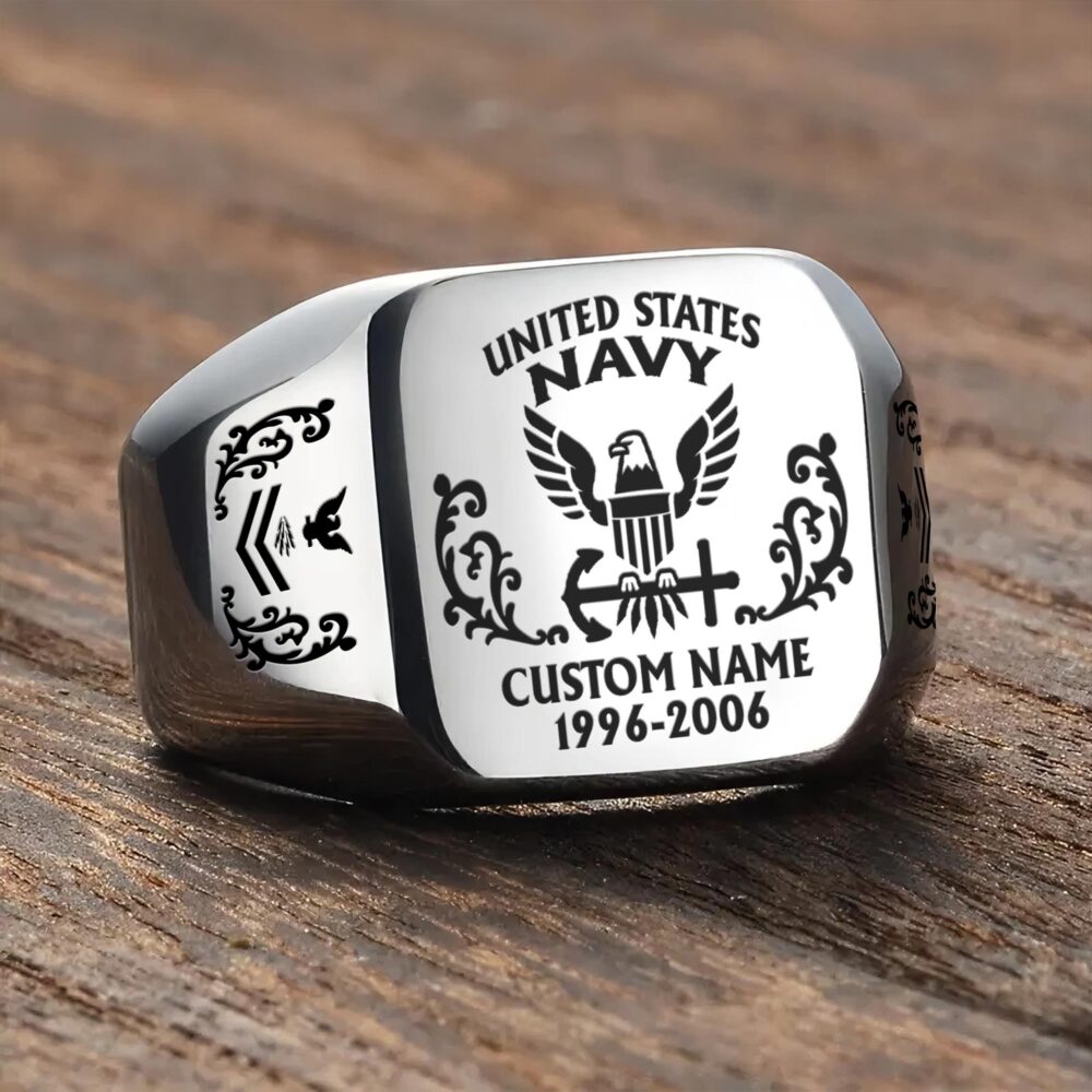 US Navy, Proud Veteran - Engraved Men's Ring - Image 3