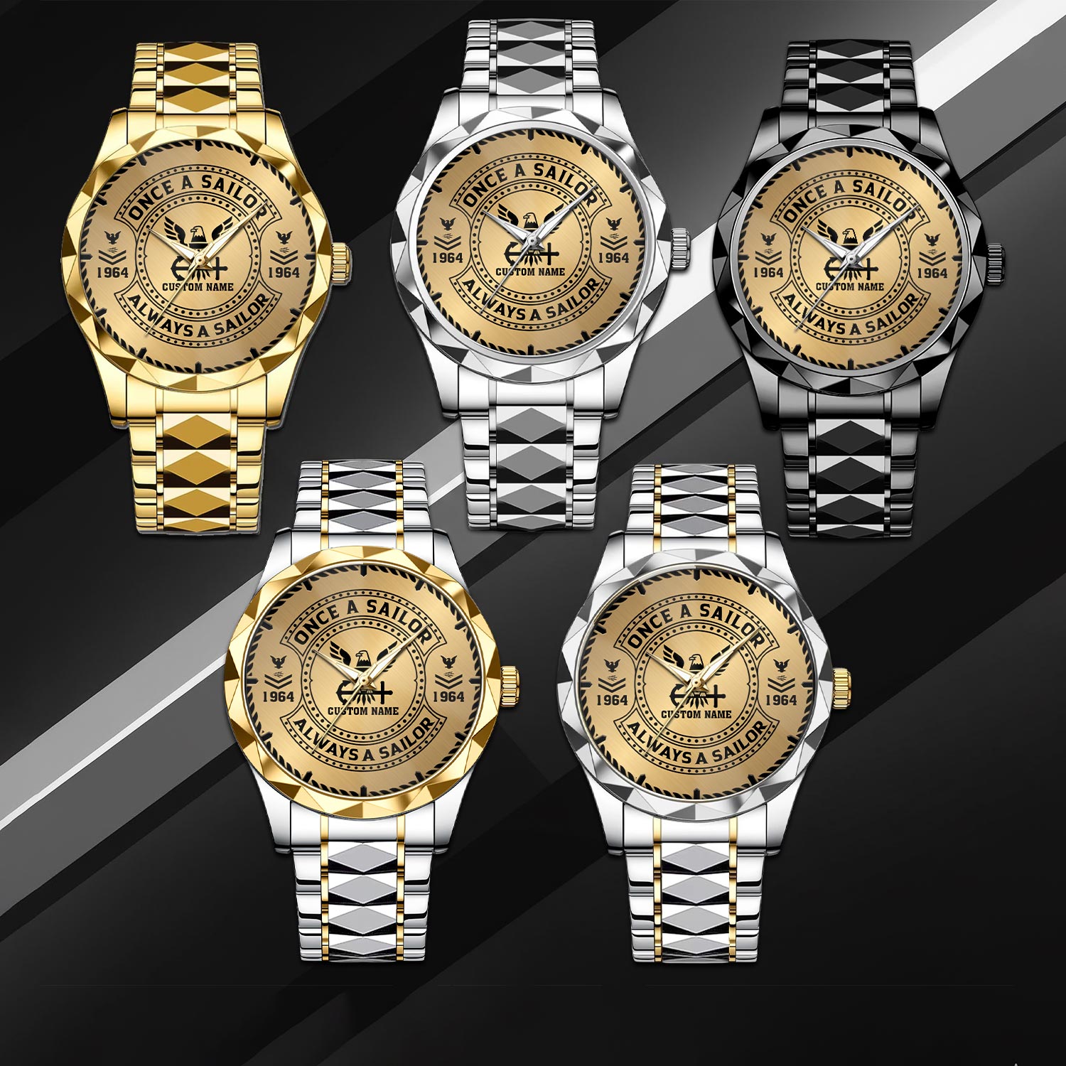 US Navy, E 4 Red - Diamond-Cut Bezel Watch - Image 3