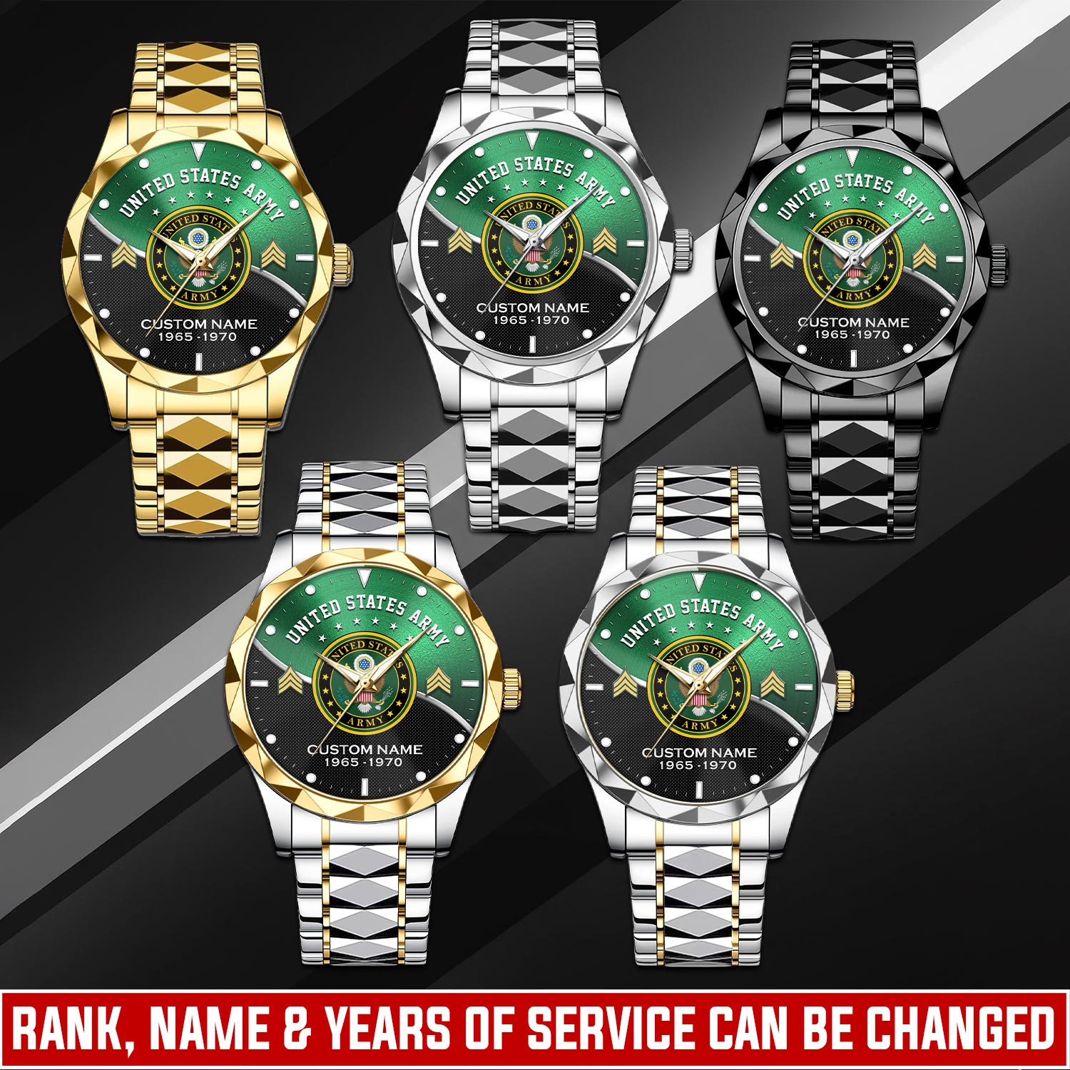 US Army, Lest We Forget - Diamond-Cut Bezel Watch