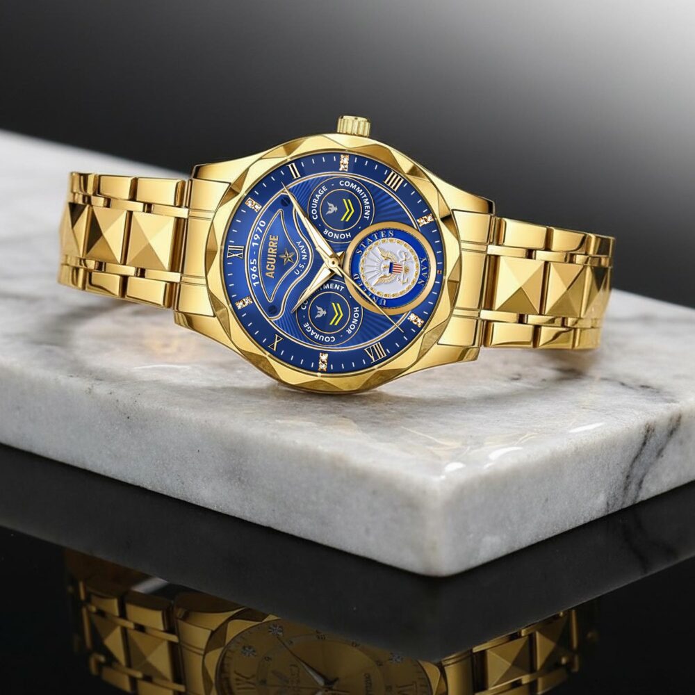 US Navy, Honor, Duty, Service - Diamond-Cut Bezel Watch - Image 2