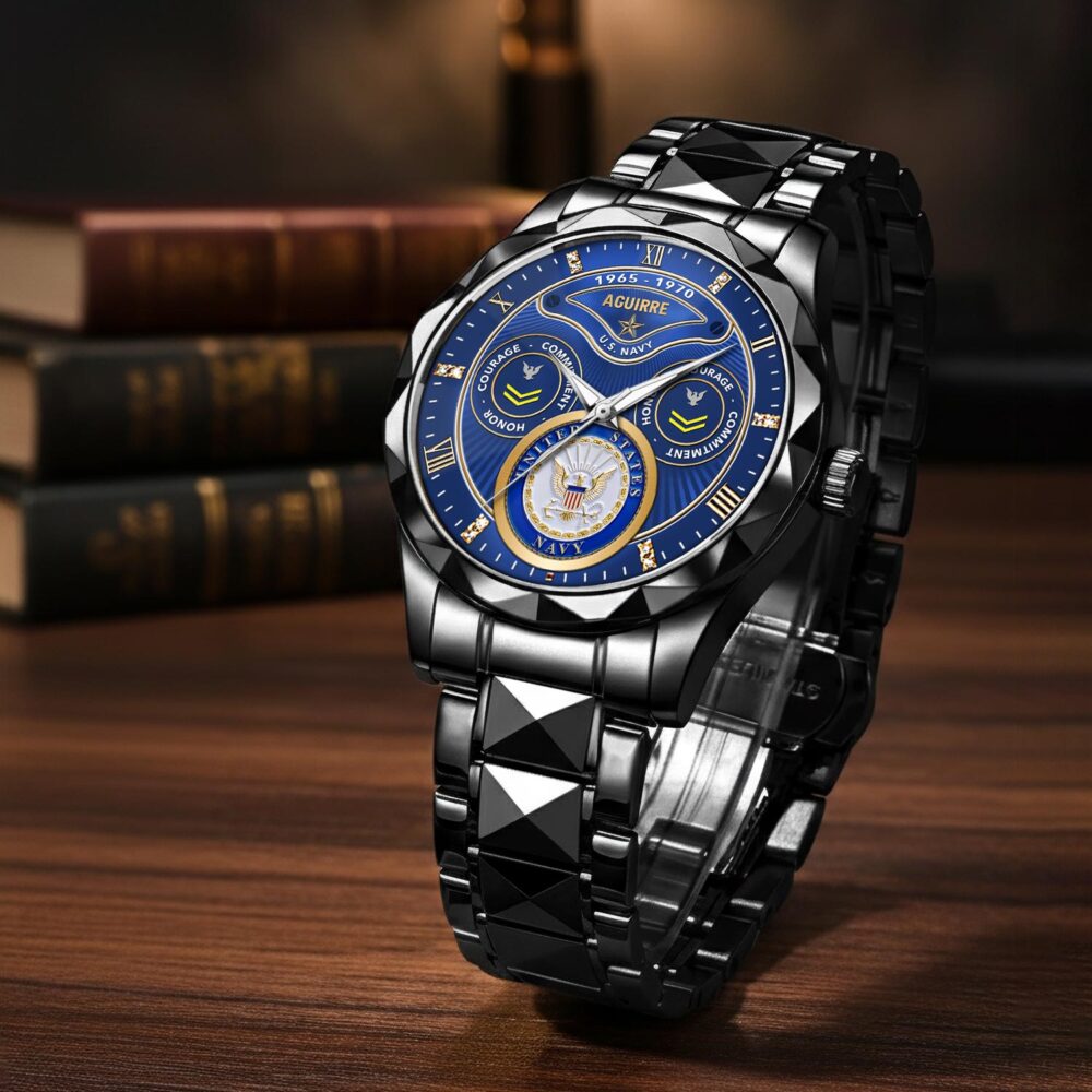 US Navy, Honor, Duty, Service - Diamond-Cut Bezel Watch - Image 3