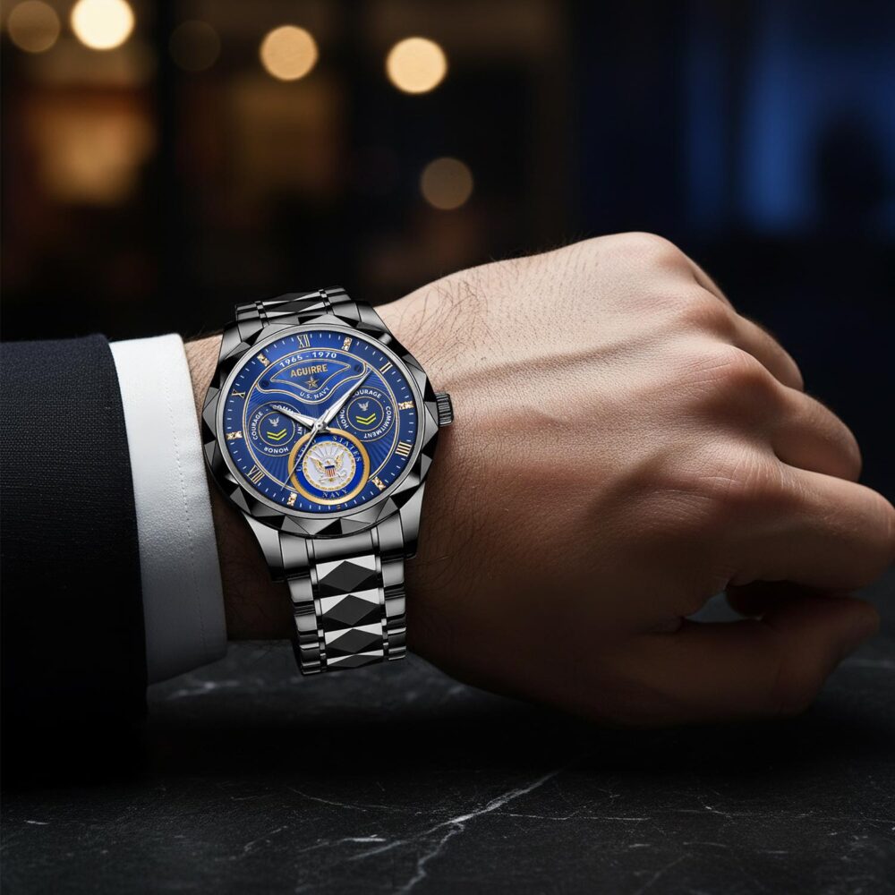 US Navy, Honor, Duty, Service - Diamond-Cut Bezel Watch - Image 8