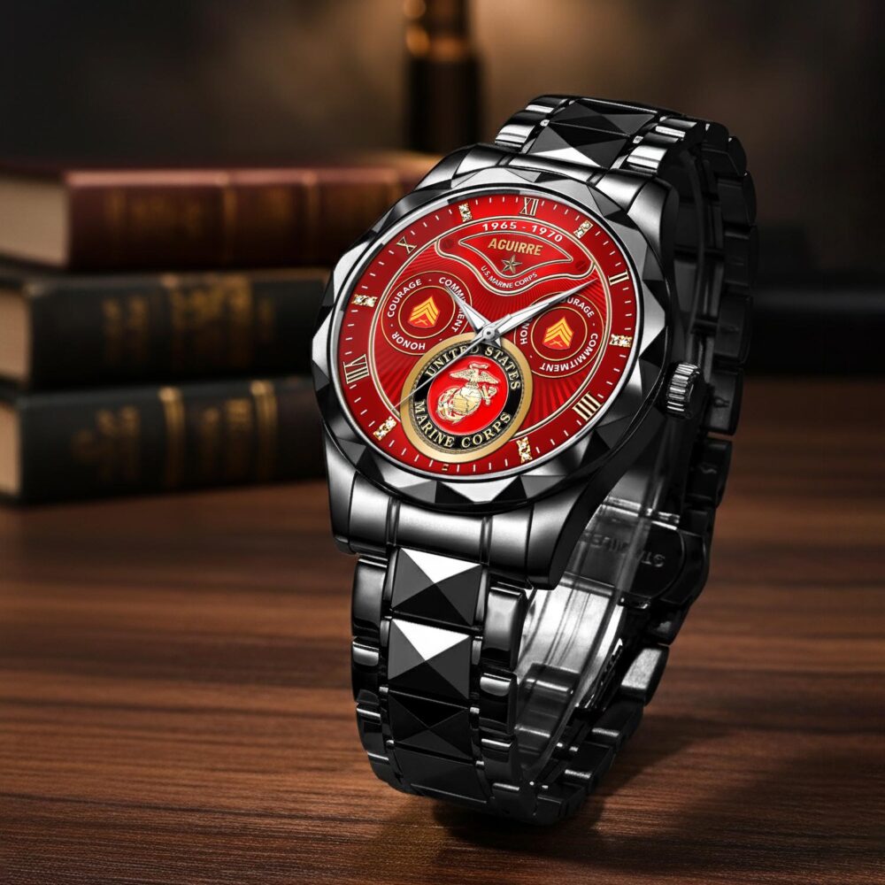 US Marine Corps, Semper Fidelis - Diamond-Cut Bezel Watch - Image 3
