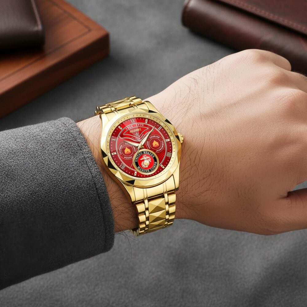 US Marine Corps, Semper Fidelis - Diamond-Cut Bezel Watch - Image 5