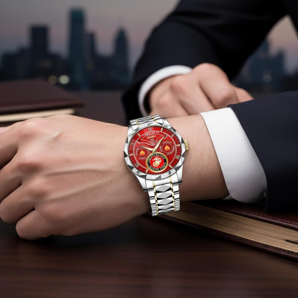 US Marine Corps, Semper Fidelis - Diamond-Cut Bezel Watch - Image 6