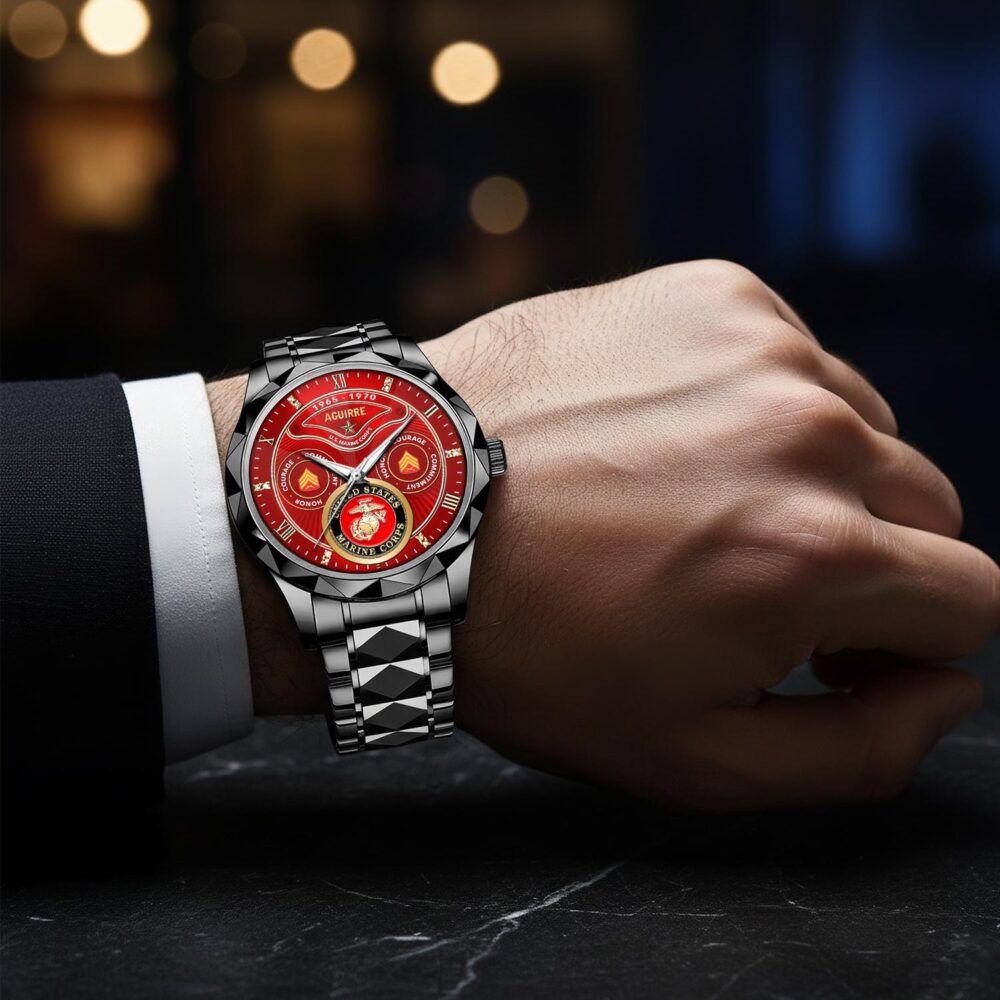 US Marine Corps, Semper Fidelis - Diamond-Cut Bezel Watch - Image 8