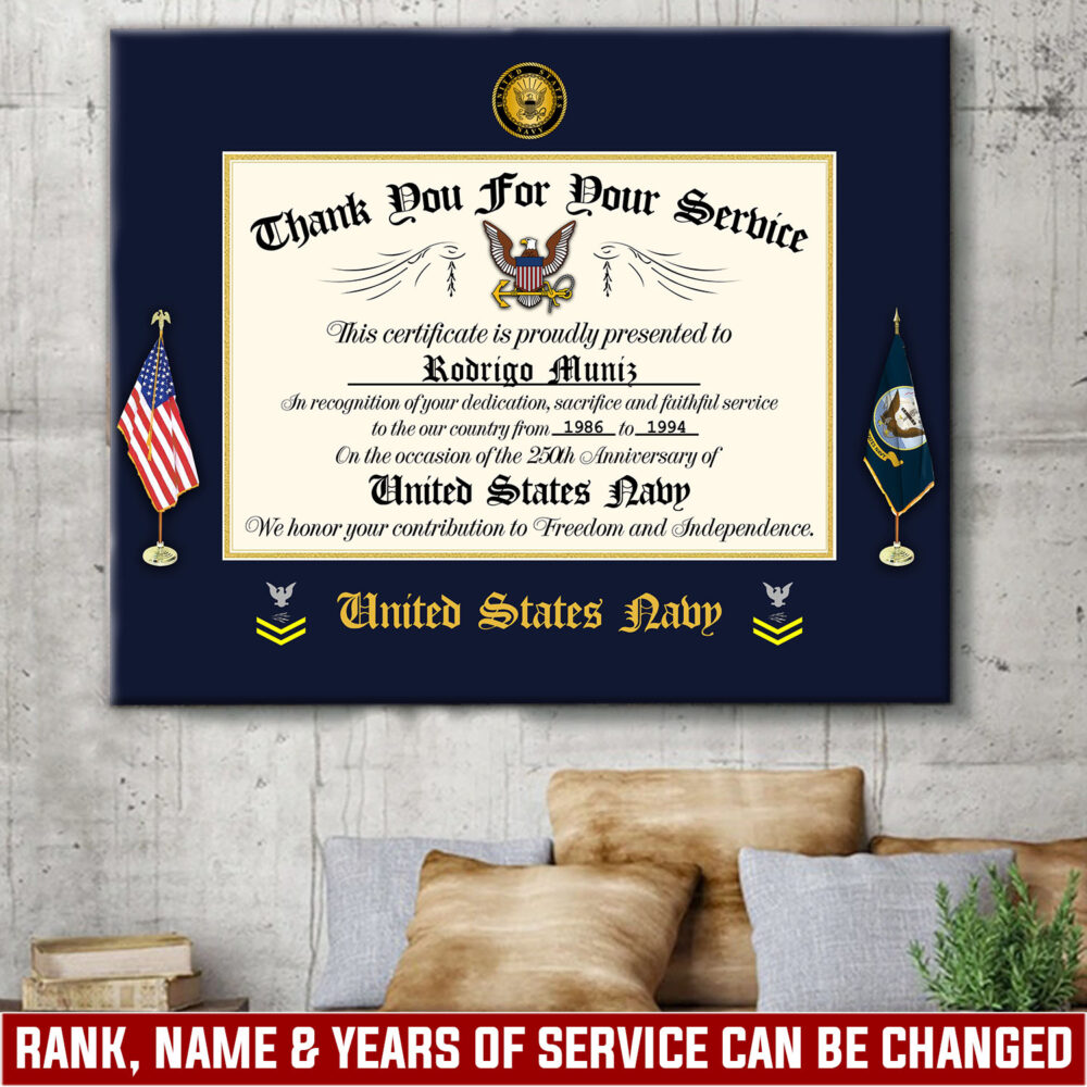 US Navy, Proud To Have Served - Canvas (With Frame) 10x8in