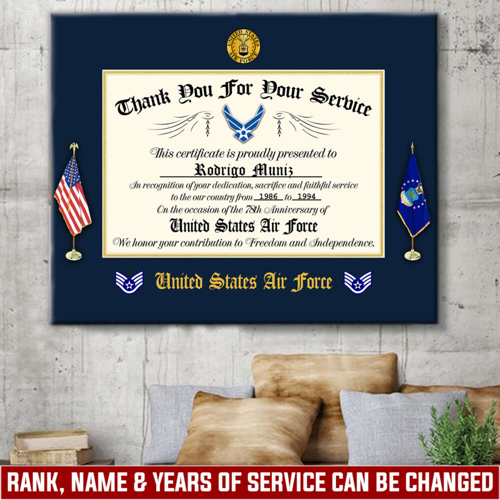 US Air Force, Honor, Duty, Service - Canvas (With Frame) 10x8in