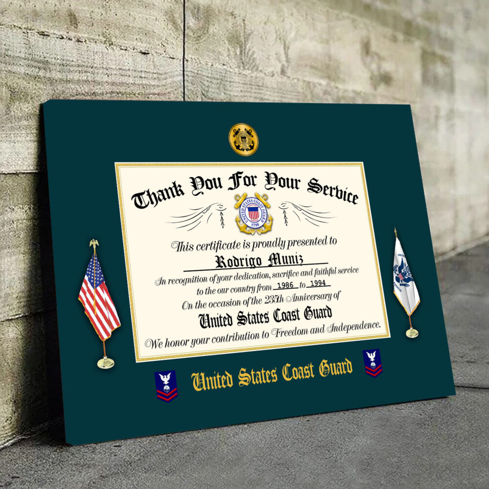 US Coast Guard, Proud Veteran - Canvas (With Frame) 10x8in - Image 3