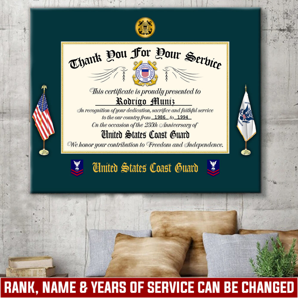 US Coast Guard, Proud Veteran - Canvas (With Frame) 10x8in