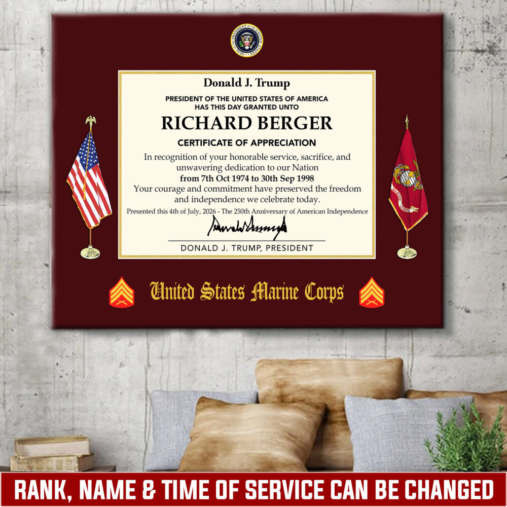 US Marine Corps, E 6 Marines Staff Sergeant - Canvas (With Frame) 20x16in