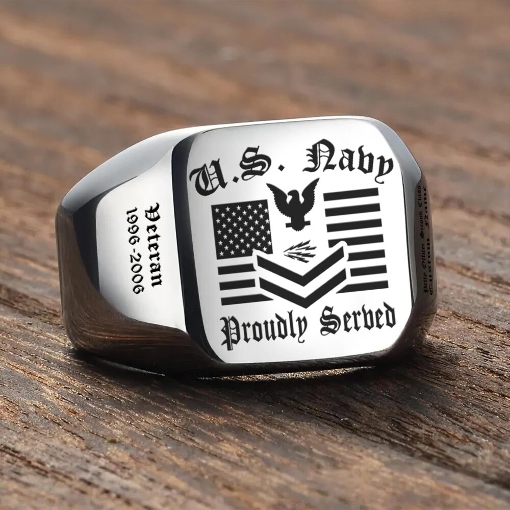 US Navy, E 3 Blue - Engraved Men's Ring - Image 3