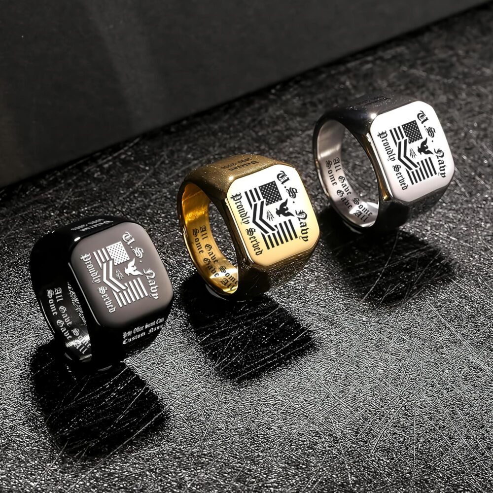 US Navy, E 3 Blue - Engraved Men's Ring - Image 7