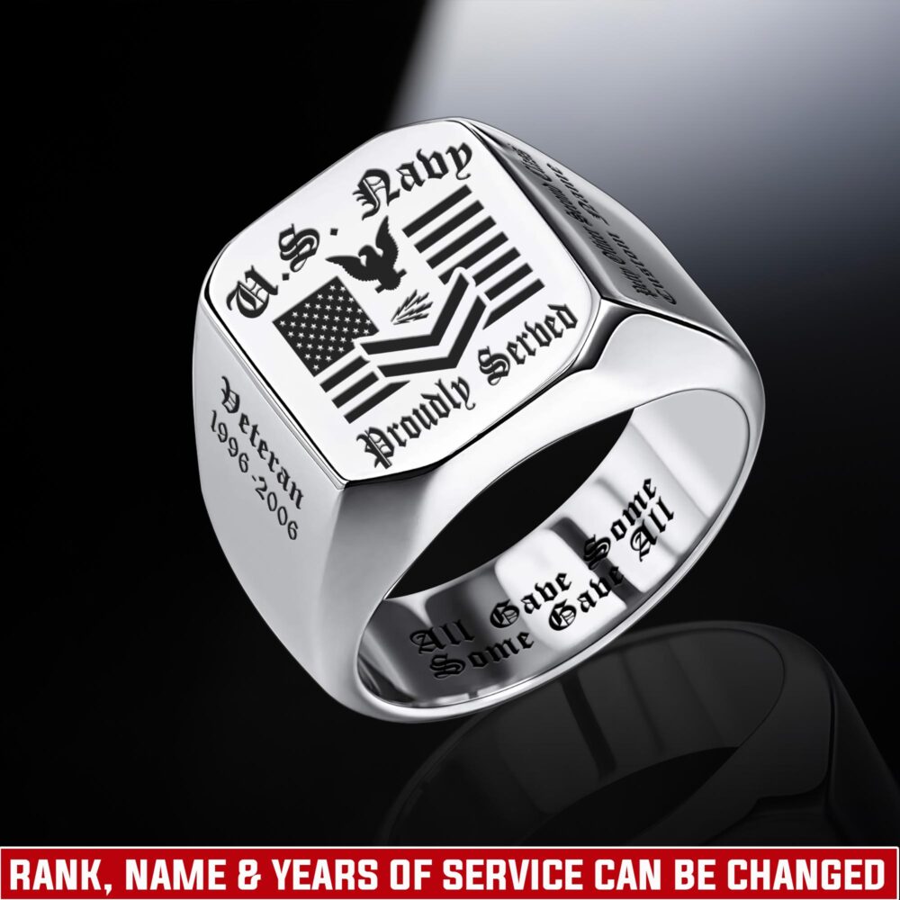 US Navy, E 3 Blue - Engraved Men's Ring