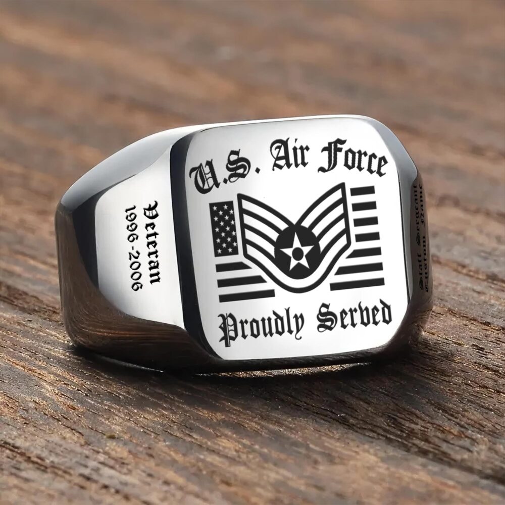 US Air Force , Duty, Honor, Country - Engraved Men's Ring - Image 3