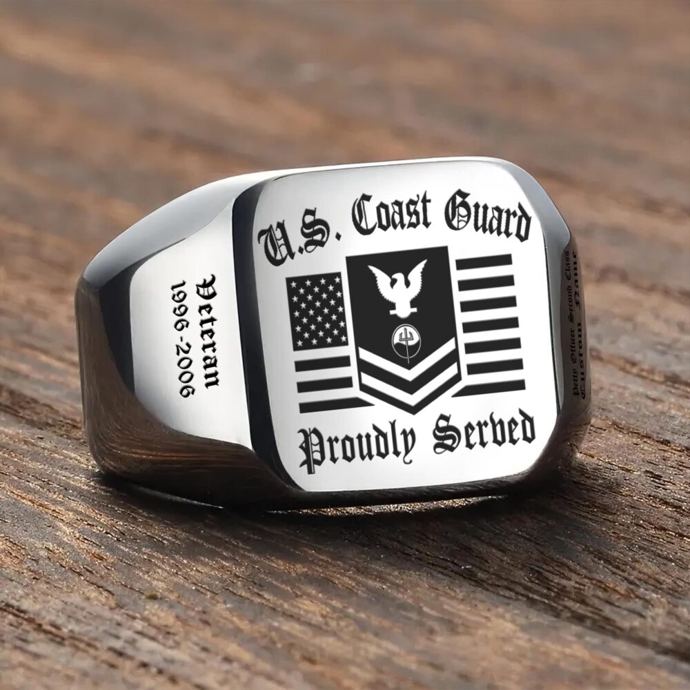 US Coast Guard, Land Of The Free, Because Of The Brave - Engraved Men's Ring - Image 3