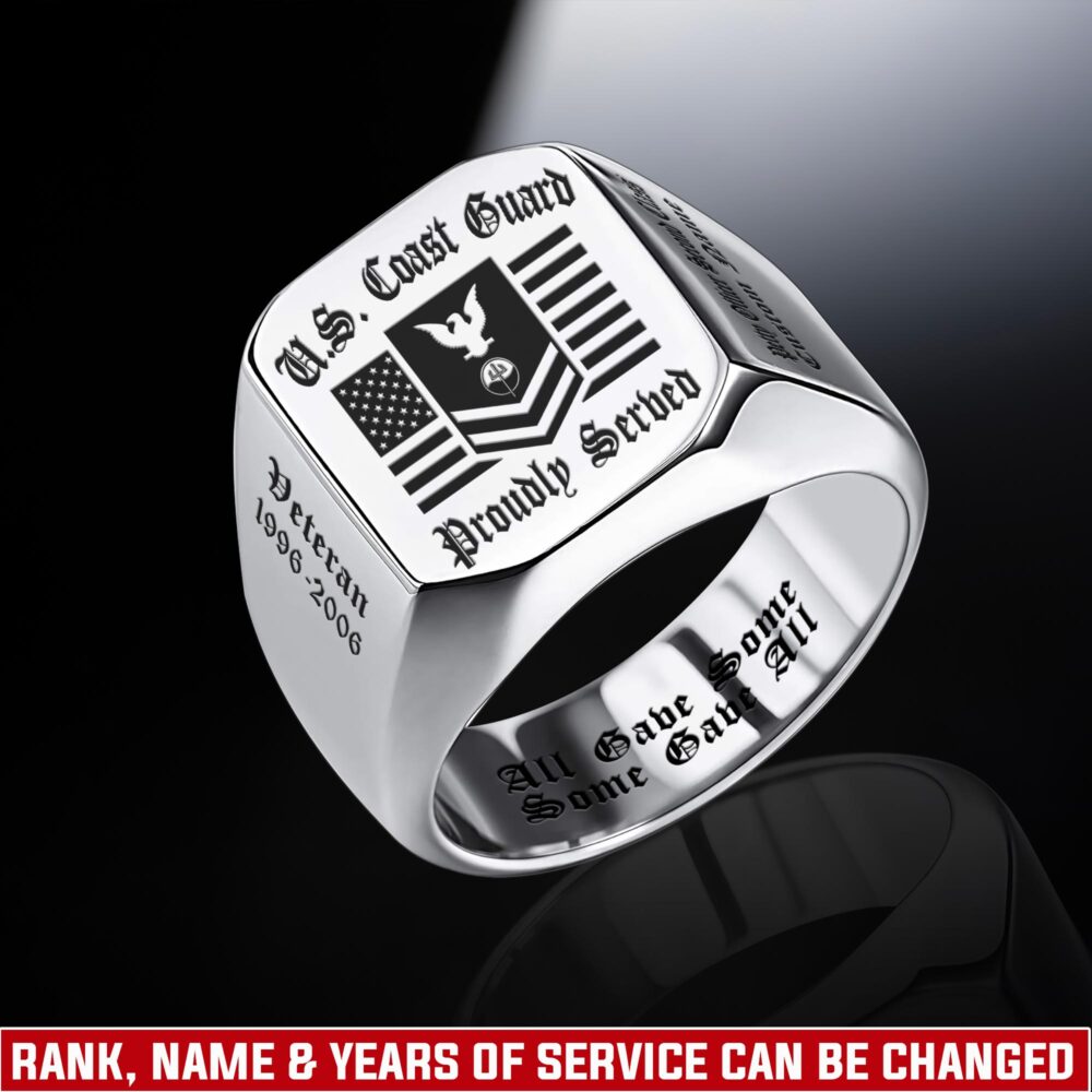US Coast Guard, Land Of The Free, Because Of The Brave - Engraved Men's Ring