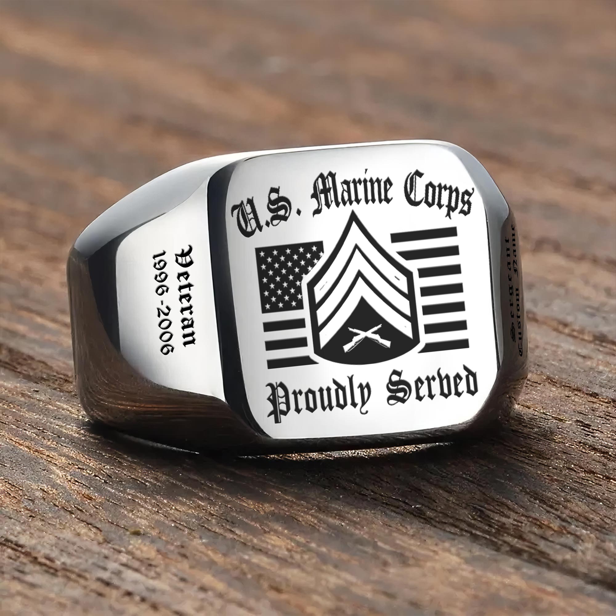 US Marine Corps, W 3 Marines Chief Warrant Officer 3 - Engraved Men's Ring - Image 3