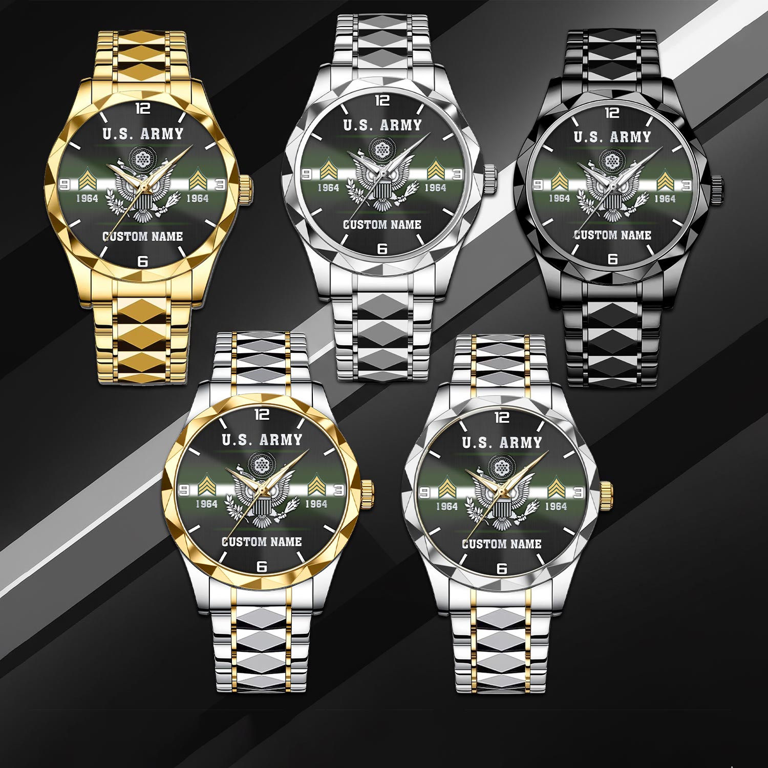 US Army, E 5 Army Specialist - Diamond-Cut Bezel Watch - Image 3