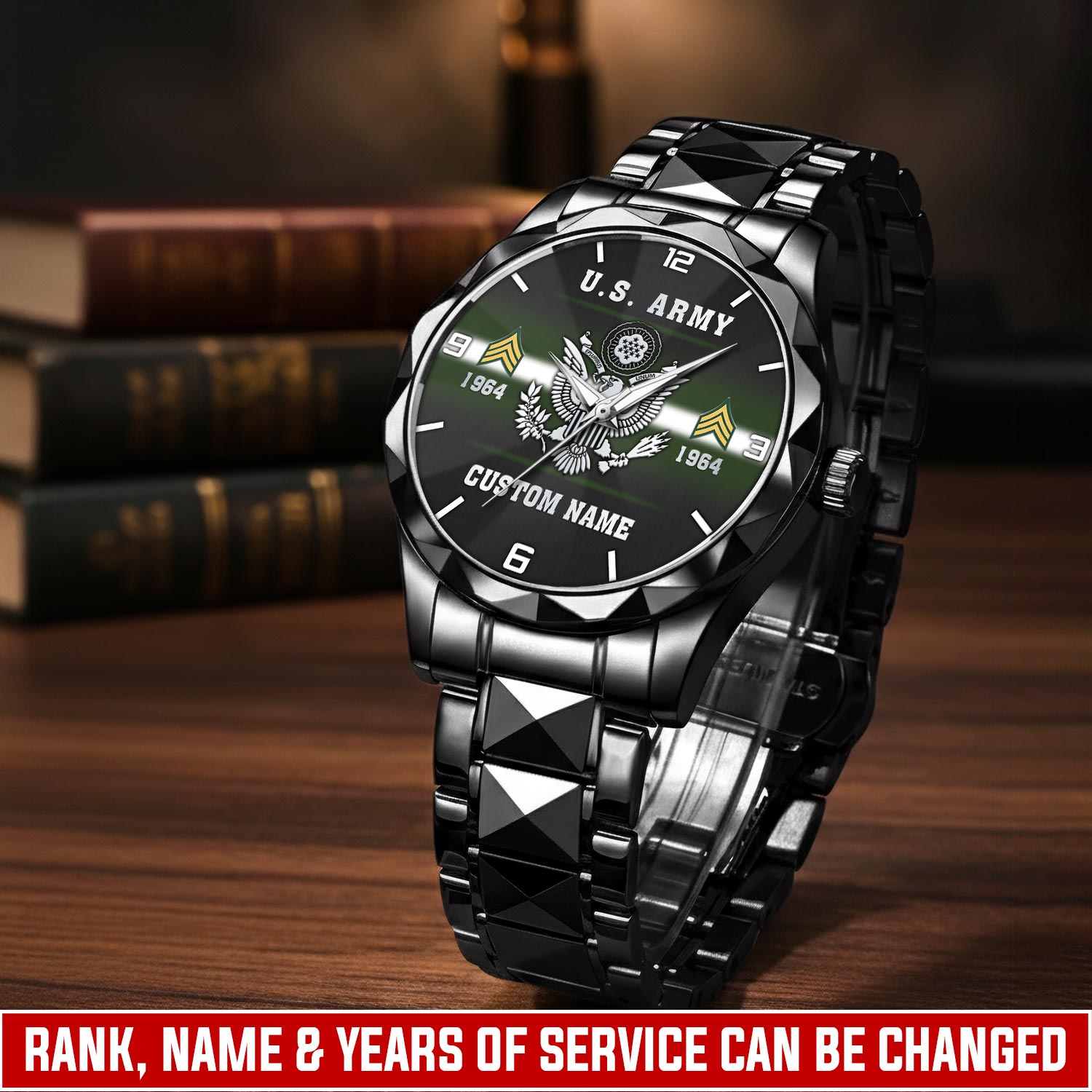 US Army, E 5 Army Specialist - Diamond-Cut Bezel Watch